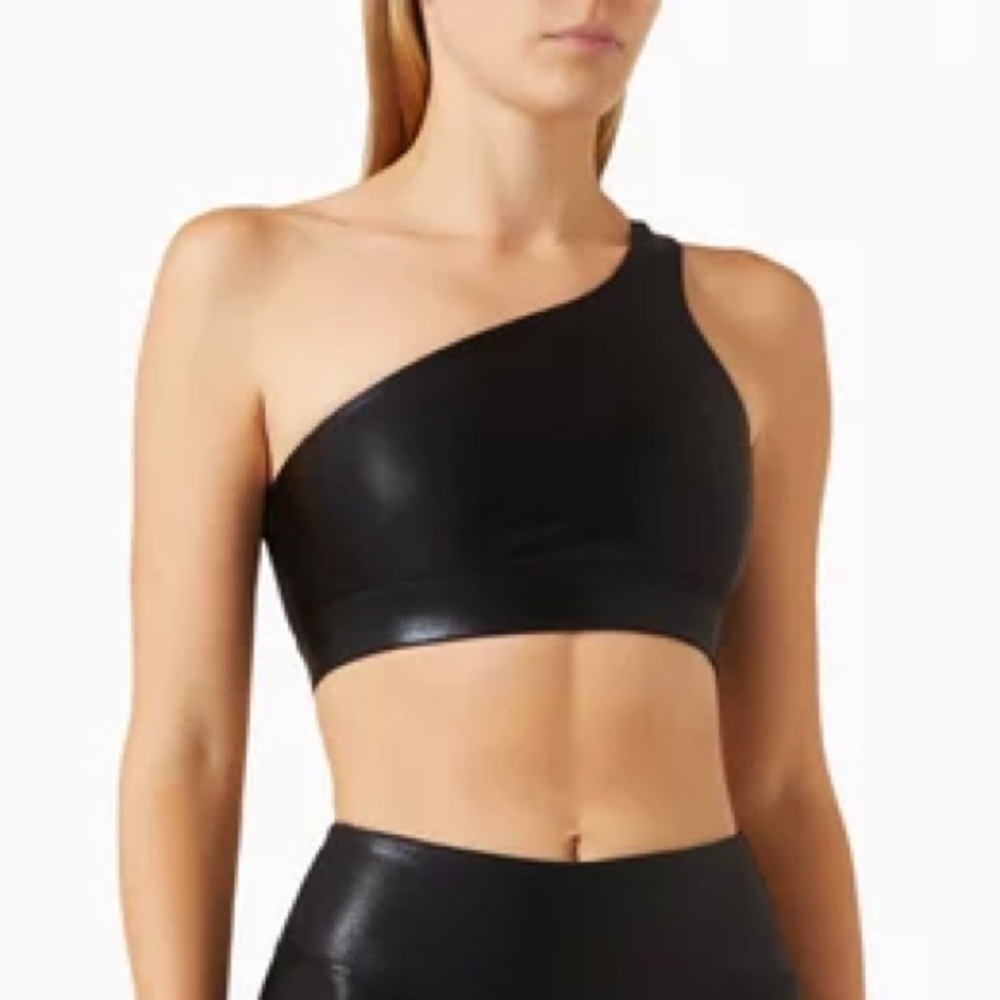 HEROINE SPORT Cold-shoulder Sports Bra Ribbed Black Size Small